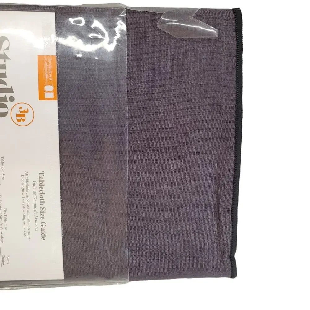 Linen Chambray Blue Tablecloth with Contrast Stitch Excalibur Studio 3B 52 x 70